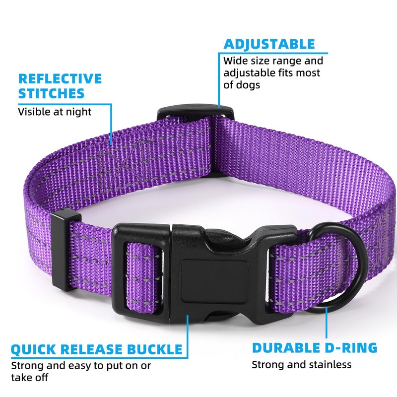 Mile High Life Dog Collar | Nylon Reflective Dog Collars | Light Weight Puppy Collars | Purple Dog Collars for Medium Dogs (Solid Purple, Medium) - Image 4